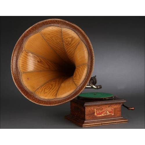 Espectacular Gramófono de Trompeta His Masters Voice (HMV), Circa 1910. Magnífico Funcionamiento