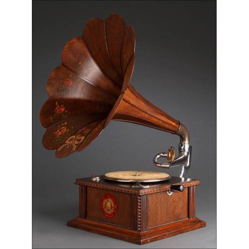 Espectacular Gramófono de Trompeta Polyphon del Año 1910. Restaurado y con Sonido Excepcional