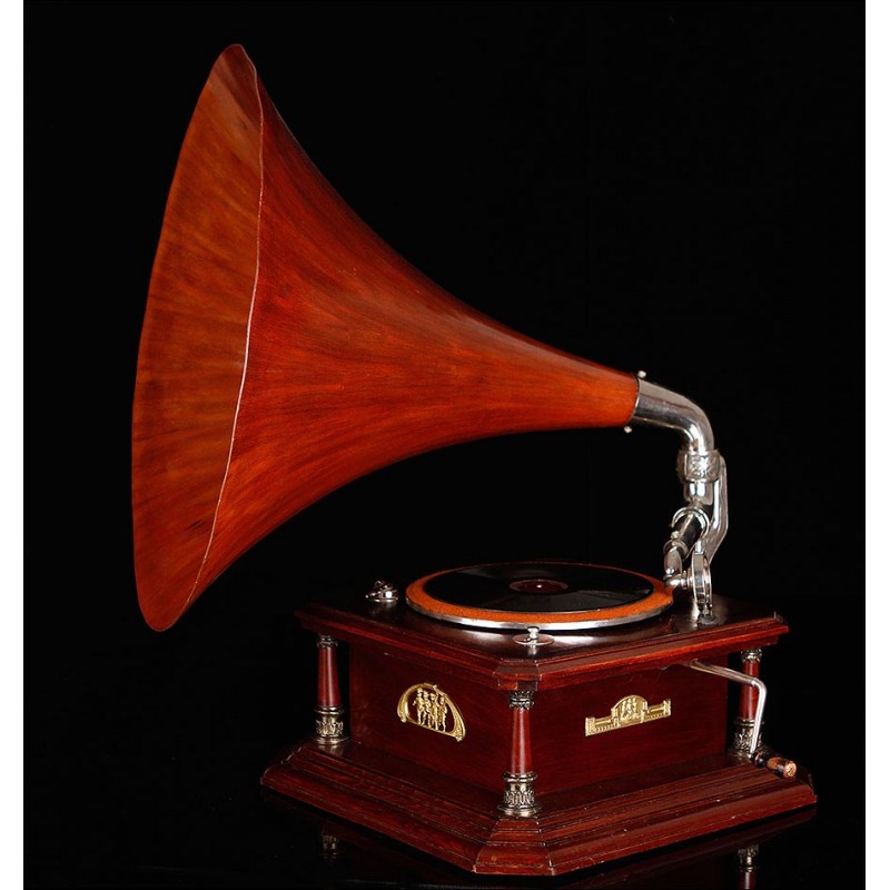 Espectacular Gran Gramófono de Trompeta Thorens. Suiza, 1910. Funcionando