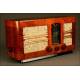 Elegant French Valve Radio L.M.T., from the 40's. With 'Magic Eye'. 220 V