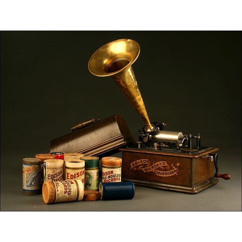 1901 Edison Standard Phonograph. Works Very Well. With 10 Original Cylinders.