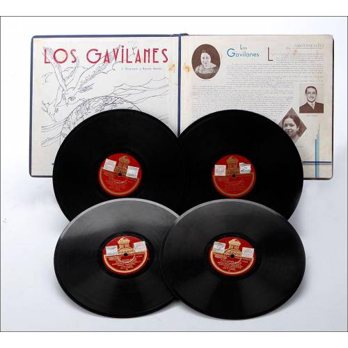 Álbum con 4 Discos de Gramófono. 78 rpm. J. Guerrero y Ramos Martín. Zarzuela Los Gavilanes Completa. Álbum Original.