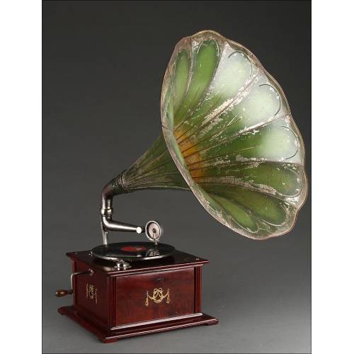 Raro y Atractivo Gramófono Parlophone para Zurdos del Año 1910. Funcionando