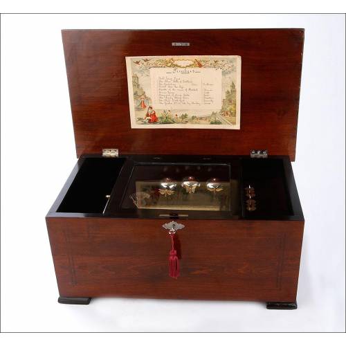 Antigua Caja de Música con Mariposas Autómatas y en Funcionamiento. Suiza, Circa 1890