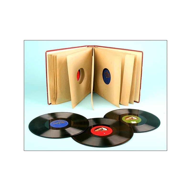 IMPECABLE Album con 12 discos de pizarra españoles/variado para gramófono