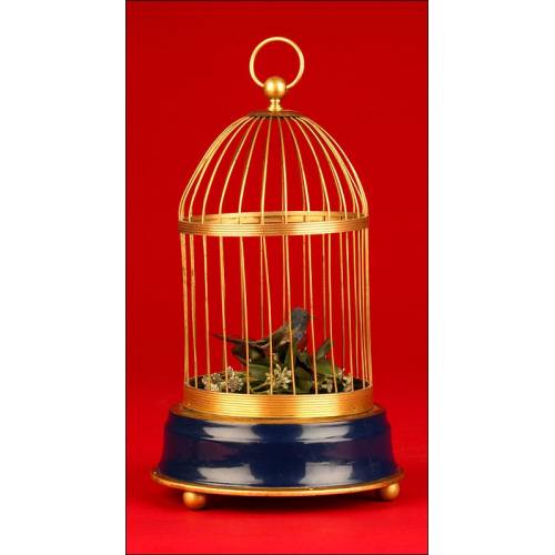 Curious Automaton Bird with Cage, Made in Germany in the 30's. String operated.