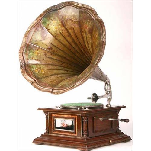 Bombay Concert gramophone with glass walls and flowered trumpet. 1910