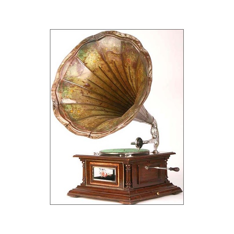 Bombay Concert gramophone with glass walls and flowered trumpet. 1910