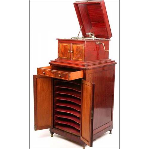 Gramophone with record cabinet. Root and cahoba