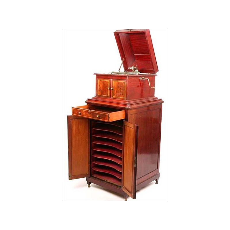 Gramophone with record cabinet. Root and cahoba