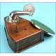 Toy gramophone, with its leather case, 1925.