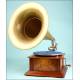 Antique brass horn gramophone. Deluxe finish. C.1910
