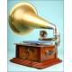 Antique brass horn gramophone. Deluxe finish. C.1910