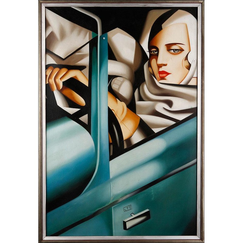 Autorretrato en Bugatti Verde. Seguidor de Tamara de Lempicka. Siglo XX