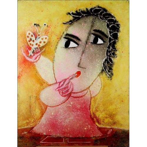 Ripollés (1932 - ) Original Painting by Juan Ripollés. Girl with Butterfly. 116 x 89 cms