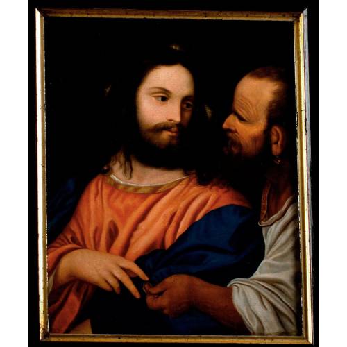 Tiziano. Pago del Tributo. Pintura al Óleo Original del Siglo XVIII. Seguidor de Tiziano