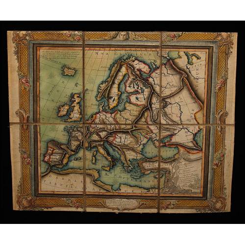 Antique Folding Map of Europe Printed on Cloth. France, 1766