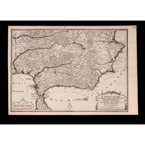 Detallado Mapa del Sur de España realizado por P. Starckman. Francia, 1705