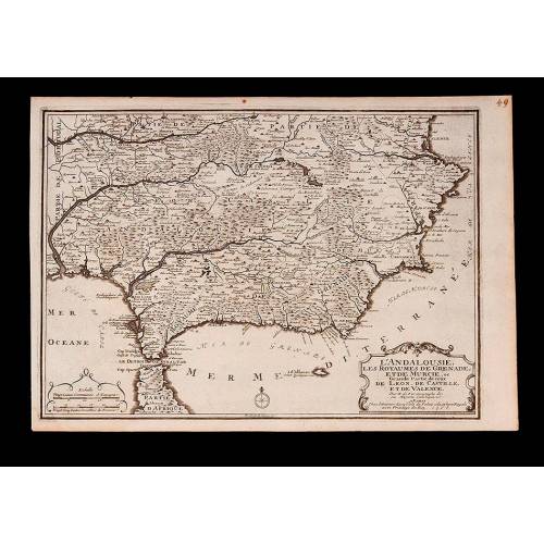 Detailed Map of Southern Spain by P. Starckman. France, 1705