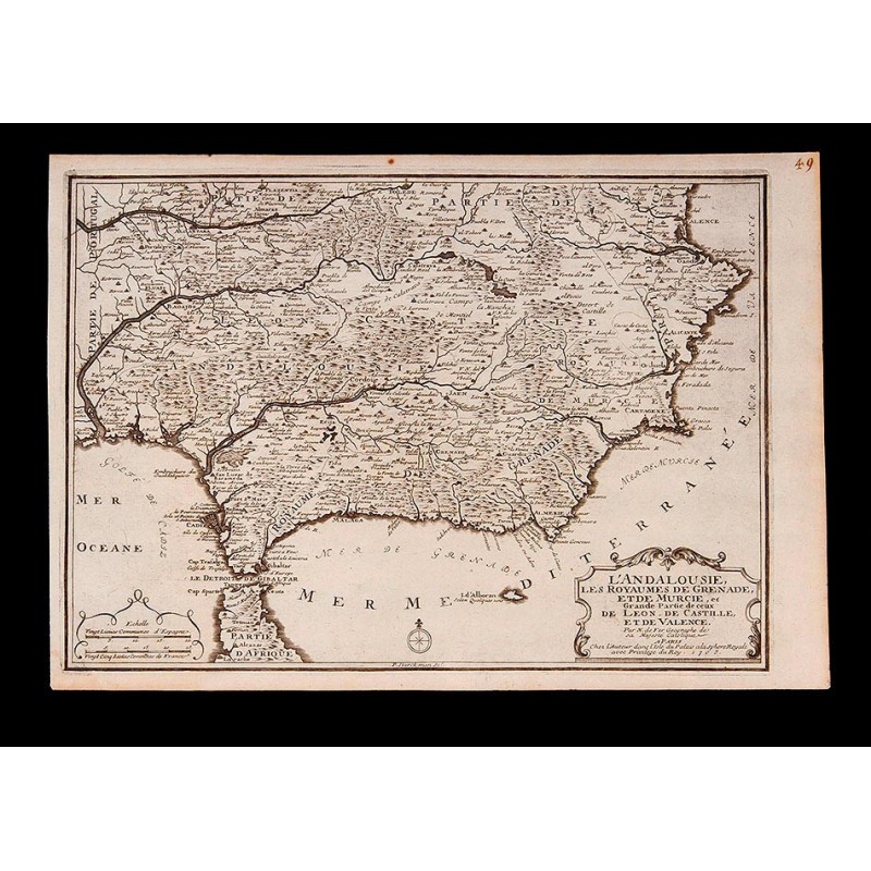 Detailed Map of Southern Spain by P. Starckman. France, 1705