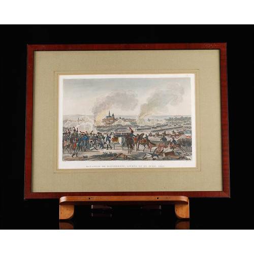 Beautiful Antique Engraving with Scene of the Battle of Ratisbon. France, 1820.