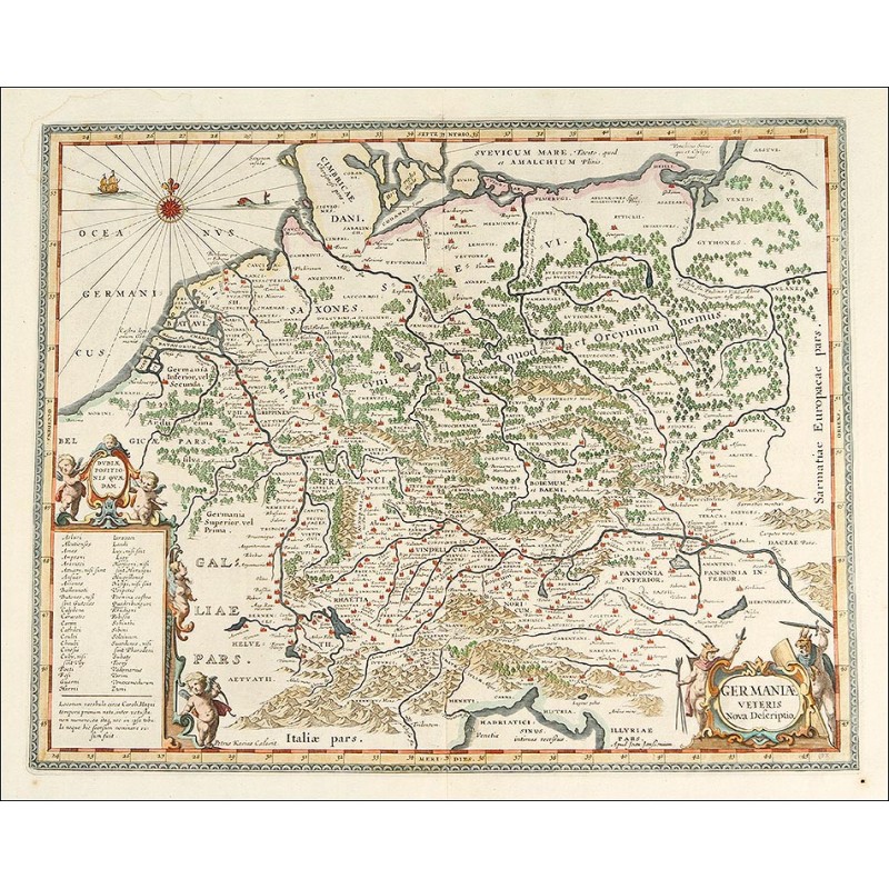 Magnífico Mapa Antiguo de 1657 de Alemania Central, Grabado por Jan Jansson