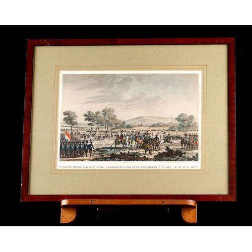 Engraving with Scene of the Maneuvers of the French Imperial Guard in Tilsit. Year 1820