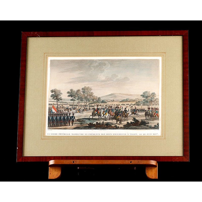 Engraving with Scene of the Maneuvers of the French Imperial Guard in Tilsit. Year 1820