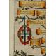 Bello grabado del año 1608 representando la genealogía de los Reyes de Asturias y León. Color Original.