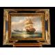 Classic Oil Painting, Framed. Naval Battle. XX Century School