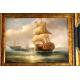 Classic Oil Painting, Framed. Naval Battle. XX Century School