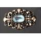 Broche Antiguo del Siglo XIX de Plata y Oro con Gran Aguamarina y Circonitas.