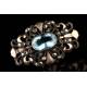 Antique 19th Century Silver and Gold Brooch with Large Aquamarine and Zirconia.