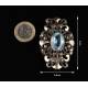 Antique 19th Century Silver and Gold Brooch with Large Aquamarine and Zirconia.