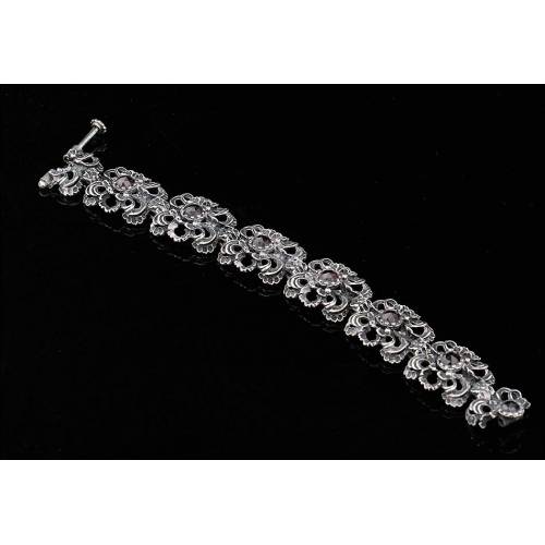 Beautiful Antique Solid Silver and Garnets Bracelet. Central Europe, Circa 1900