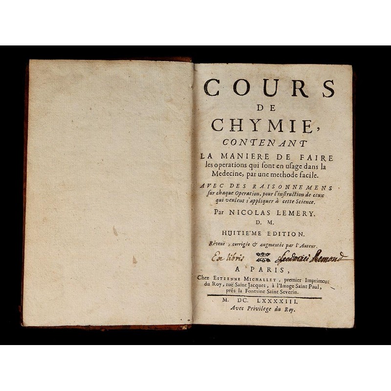 Chemistry, 1693. "Cours de Chymie" by Nicolas Lemery. Original engravings. Good condition.