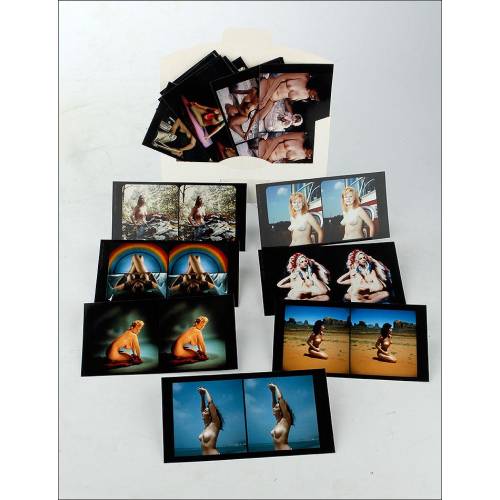 Attractive Lot of 37 Stereoscopic Photographs of Erotic Themes. Reproductions. 1970's