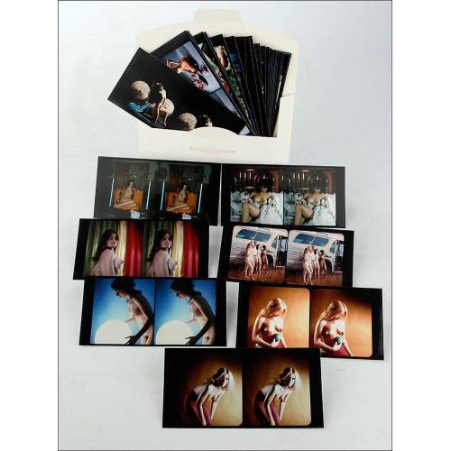 Evocative Lot of 36 Erotic Stereoscopic Photos. Reproductions. 1970's
