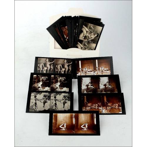 Lot of 48 Antique Nude Photographs. Reprints from France, Circa 1910.