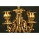 Spectacular Mantel Clock with Pair of Candelabra. Set of Bronze S. XIX