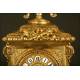 Spectacular Mantel Clock with Pair of Candelabra. Set of Bronze S. XIX