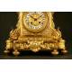 Spectacular Mantel Clock with Pair of Candelabra. Set of Bronze S. XIX