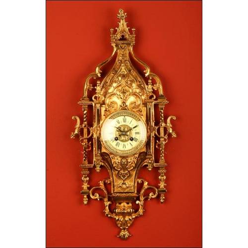 Neo-Gothic Bronze Wall Clock with Paris 8 day mechanism. 1900.
