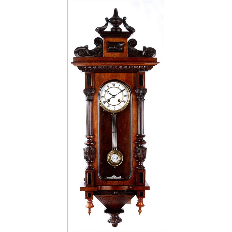 Clásico Reloj de Pared Antiguo Fabricado por Gustav Becker. Alemania, Siglo XIX