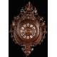 Fantastic Wall Clock with Carved Solid Wood Case. France, Circa 1870