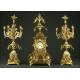 Large French Mantel Clock with Candelabra, 19th Century. Made in Bronze