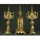 Large French Mantel Clock with Candelabra, 19th Century. Made in Bronze