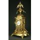 Large French Mantel Clock with Candelabra, 19th Century. Made in Bronze