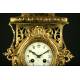 Large French Mantel Clock with Candelabra, 19th Century. Made in Bronze