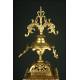 Large French Mantel Clock with Candelabra, 19th Century. Made in Bronze